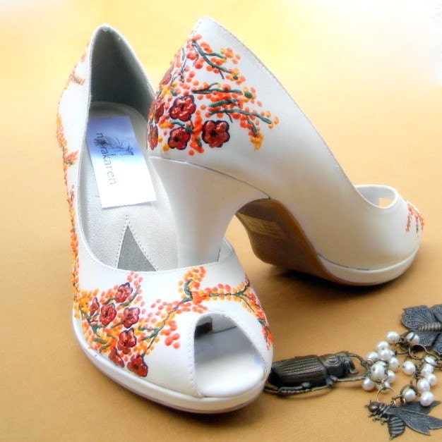 Wedding Shoes painted Delphinium on peep toes, not dyed