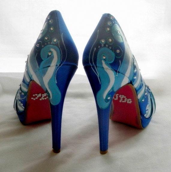 Custom Wedding Shoes something blue sapphire  beach I do crystals