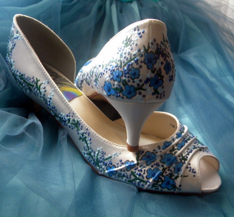 Wedding Shoes painted DELPHINIUM blue IVORY