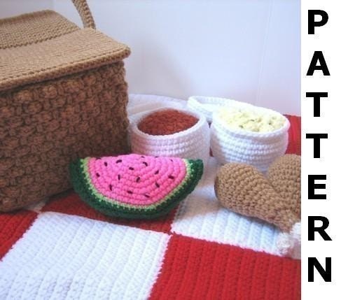 Picnic Basket Play Food Crochet Pattern - finished items made from pattern may be sold