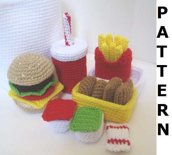 Crochet Food Pattern for Happy Meal - finished items made from pattern may be sold