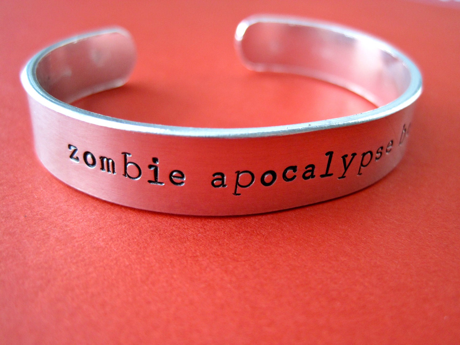 ZOMBIE Apocalypse Buddy Bracelet - Personalized hand stamped Bracelet - 3/8 cuff
