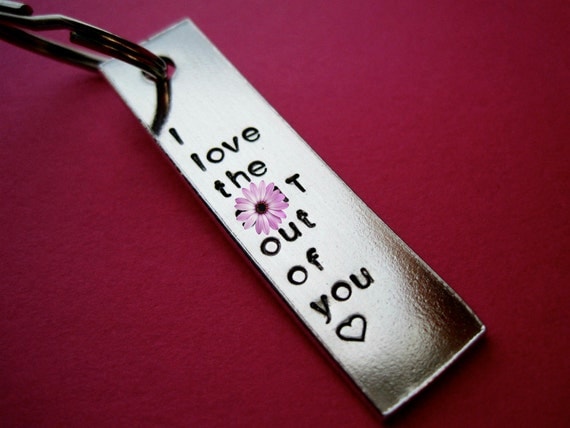 Hand stamped keychain - I love the s--t out of you - Mature