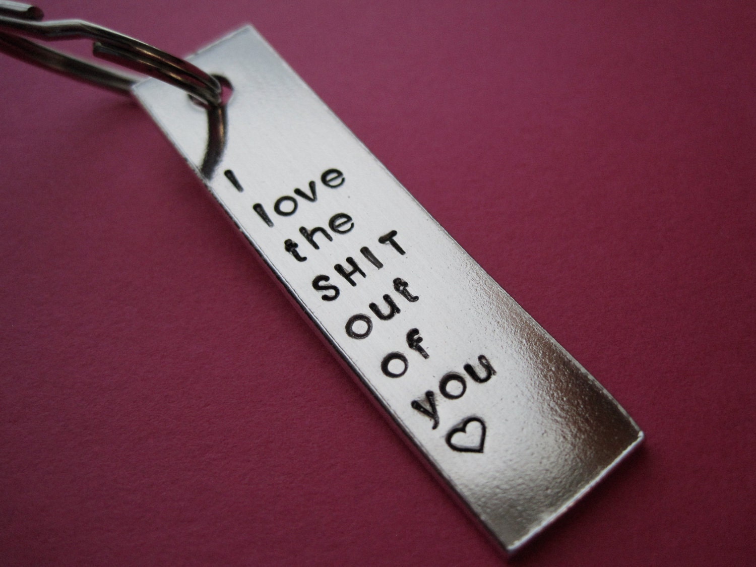 Hand stamped keychain - I love the s--t out of you - Mature
