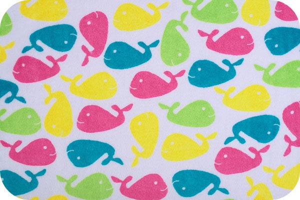 SALE Cuddle Minky Fabric by Ann Kelle for Robert Kaufman, Whales Watching in Carnival-1 Yard