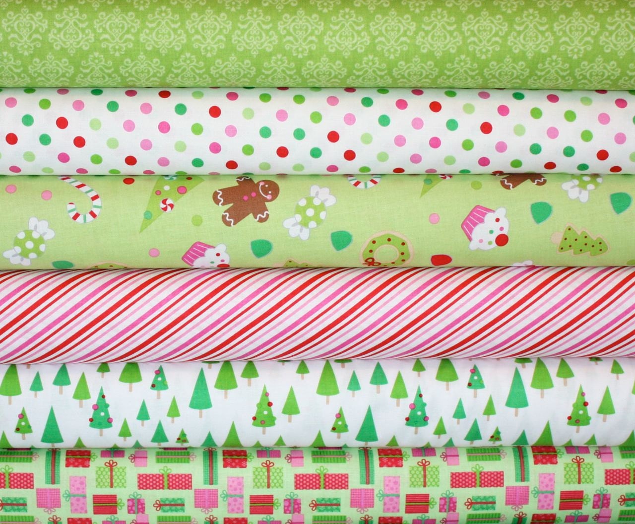 Candy Christmas Fabric by Doodlebug Designs for Riley Blake- Green Fat Quarter Bundle, 6 total