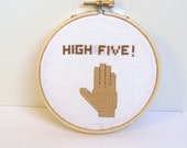 Embroidery Hoop Art,  High Five. - Ready to Ship