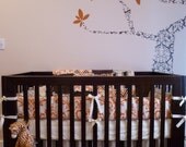 Custom Orange and Brown Damask Stripe Dots 2-Piece Boutique Crib Bedding Set