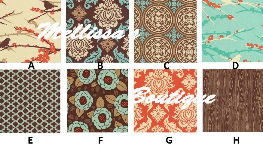 Custom Aviary 2 Bark Aqua Saffron Palette Joel Dewberry Complete 4-Piece Boutique Crib Bedding Set
