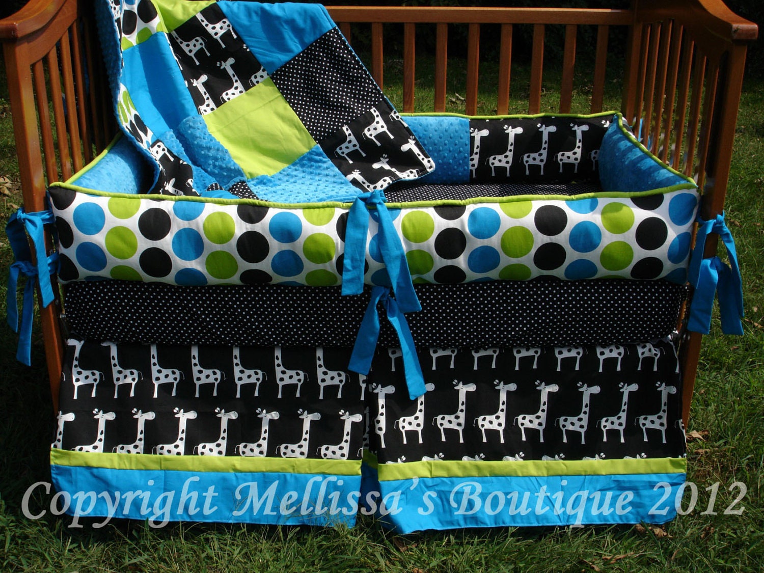 Custom Black White Chartreuse and Turquoise Boutique Crib Bedding Complete 4-Piece Set YOUR CHOICE