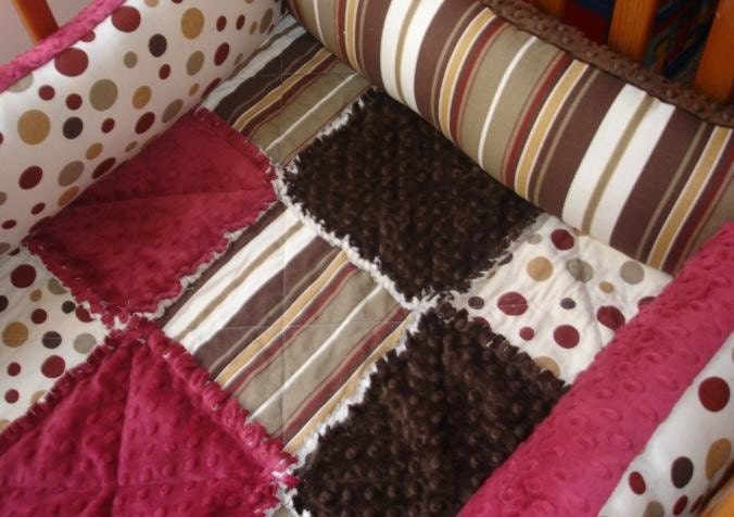 Stripes and Dots with Rust and Brown Custom Baby Nursery Complete Boutique 3-Piece Crib Quilt Bedding Set