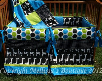 Custom Black White Chartreuse and Turquoise Boutique Crib Bedding Complete 4-Piece Set YOUR CHOICE