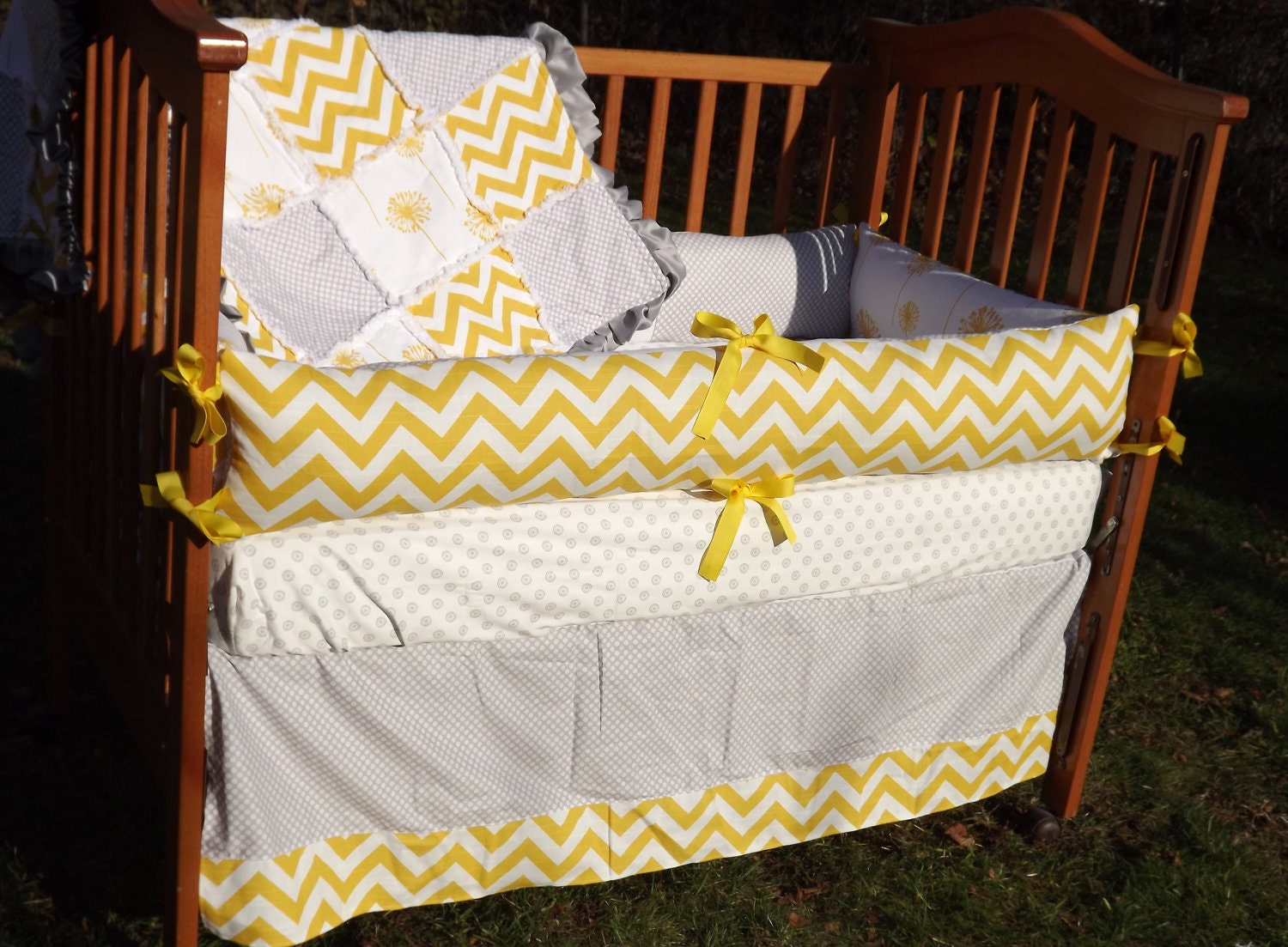 Custom Corn Yellow and Grey Boutique Crib Bedding GENDER NEUTRAL Complete 4-Piece Set