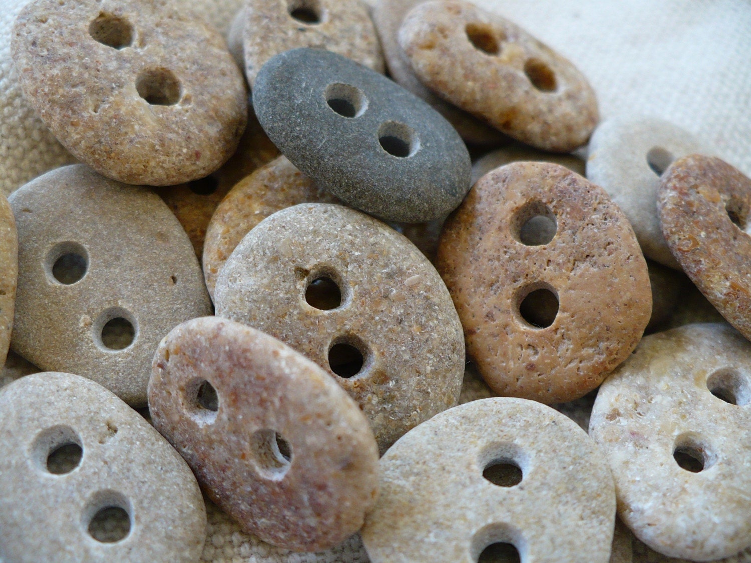 5 BABY STONE BUTTONS...5 little hand drilled beach stones -jewelry knitting sewing notion-gift guide organic bead