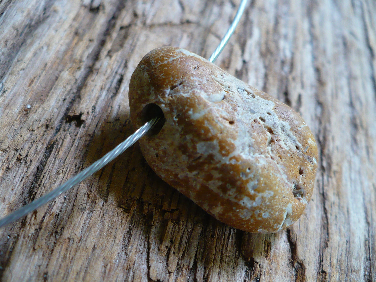 MY ROCK...from the sea...a beach stone necklace, rock pebble, earth bead,rustic simple design