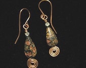 copper pierced earrings w leopardskin jasper handmade