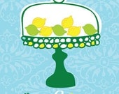 Limes and Lemons Fruit Art Print 8x10 in Green, Blue and Yellow Or Your Custom Color Scheme