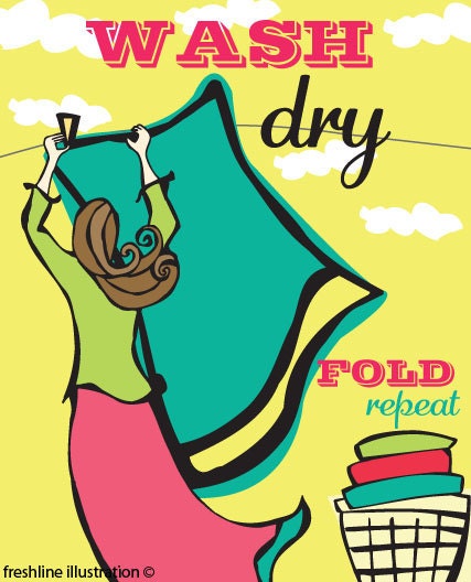 Laundry Room Sign - Wash, Dry, Fold, Repeat Laundry Room Sign Art Print 8x10