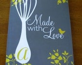 Recipe Book - Yellow and Grey Kitchen Mixer with Monogram - Custom Recipe Book