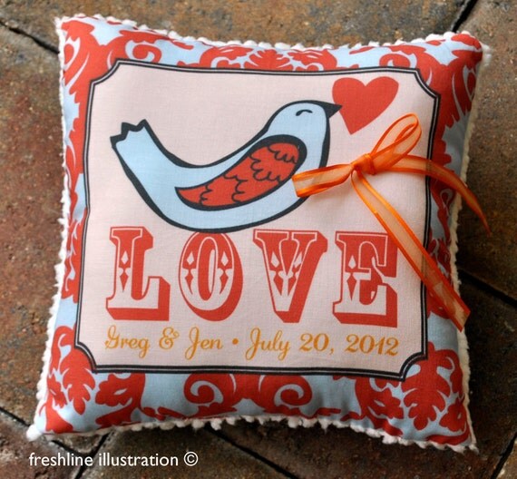 Ring Bearer Pillow - Love Bird with Heart Pillow - Customize to your Wedding