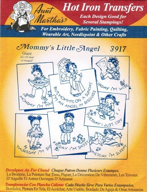 Mommy's Little Angel Aunt Martha's Black Americana Embroidery Transfer Pattern 3917