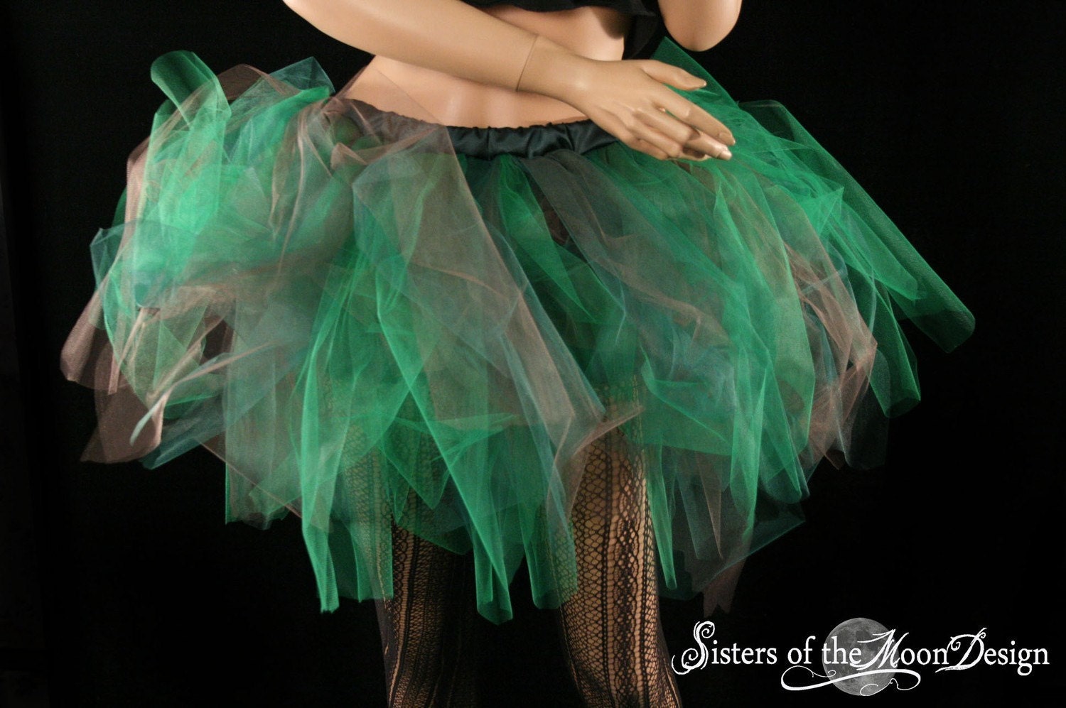 Tutu skirt Forest Fairy Streamer knee length brown and green adult halloween costume --You Choose Size -- Sisters of the Moon
