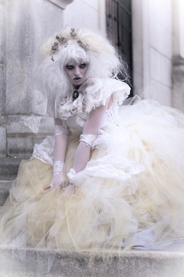 floor length tutu Bridal Glimmer skirt Streamer formal Ivory Gold adult wedding costume steampunk --You Choose Size -- Sisters of the Moon