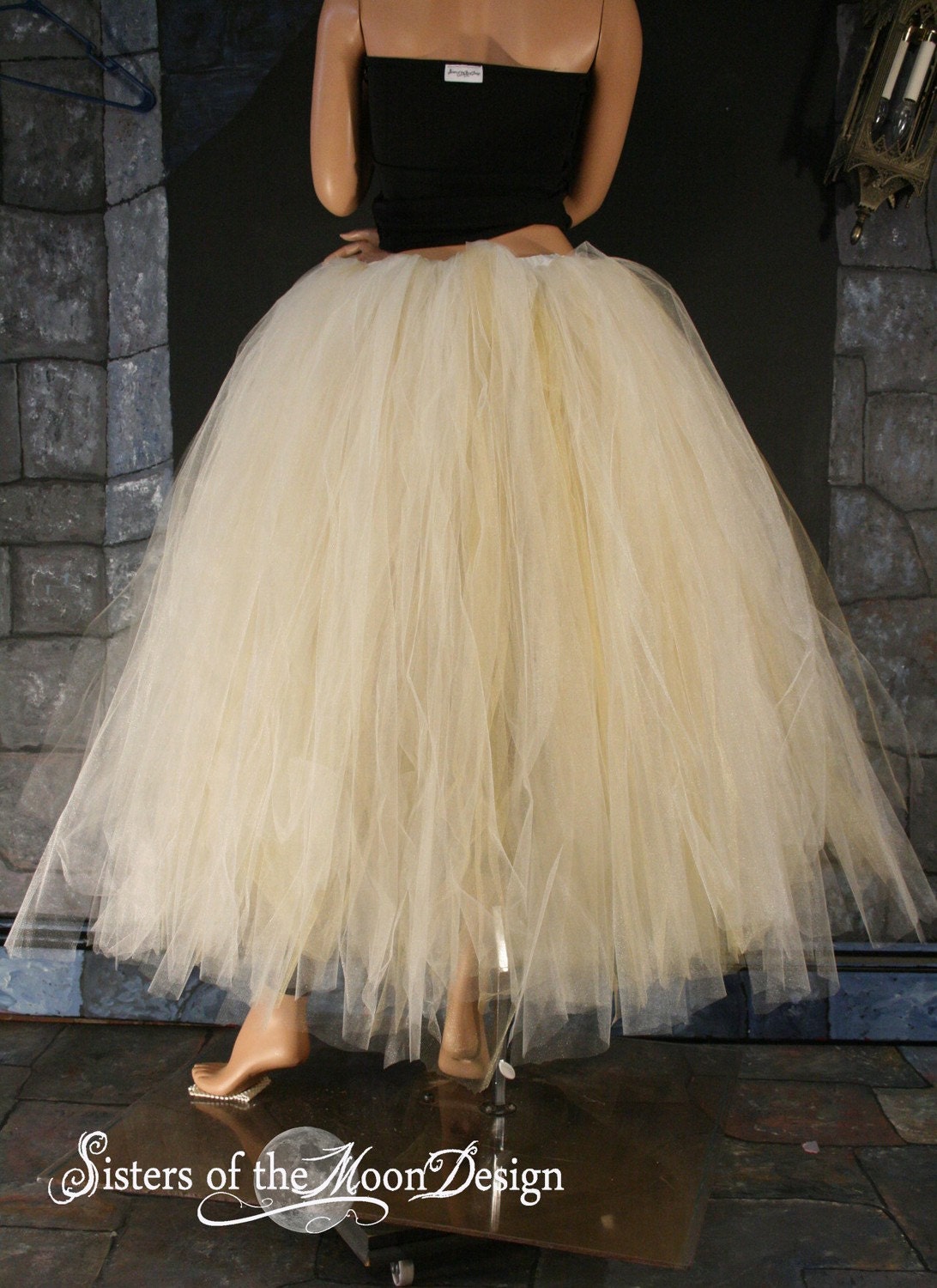 floor length tutu Bridal Glimmer skirt Streamer formal Ivory Gold adult wedding costume steampunk --You Choose Size -- Sisters of the Moon