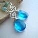 Aqua Briolette and Sterling Wire Spiral Earrings December Birthstone - Selena