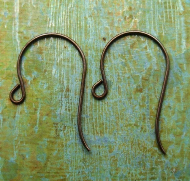 Round French Hook Brass Earwires - Hand Antiqued - 12 PAIRS