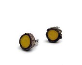 MINIATURE Cupcake Dandelion Caramel Yellow Twig Wooden Stud Earrings No 2 by Tanja Sova - tanjasova MINIATURE Cupcake Dandelion Caramel Yellow Twig Wooden Stud Earrings No 2 by Tanja Sova - tanjasova