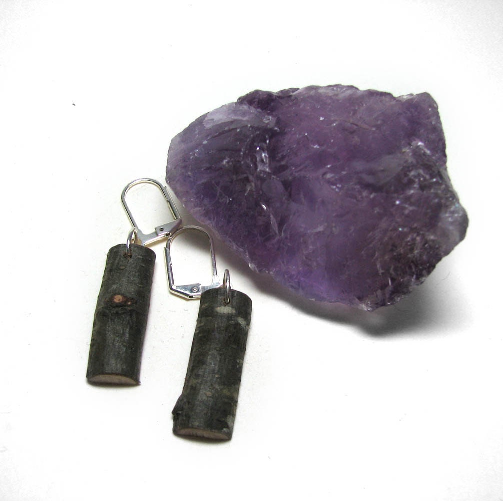 Rustic Bradford Pear Twig Wooden Earrings by Tanja Sova