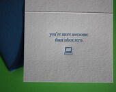 Letterpress 'You're more awesome than Inbox Zero' geek card with matching envelope