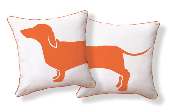 Amusing Dachshund Doxie pillow from Happy Hot Dog Collection / Orange & White - nakeddecor