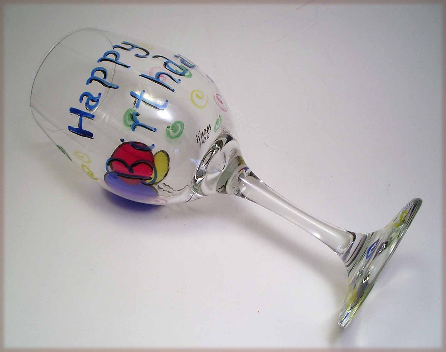 Happy Birthday Wine Glass Painted