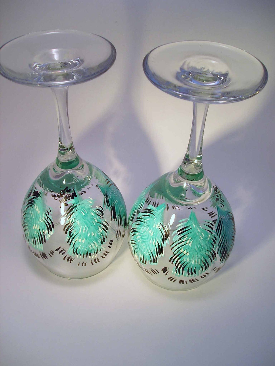 Teal Hand Painted Wine Glasses