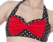 Cyndy Polka-Dotted Bikini Top in Black/White and Red (XS-1X)
