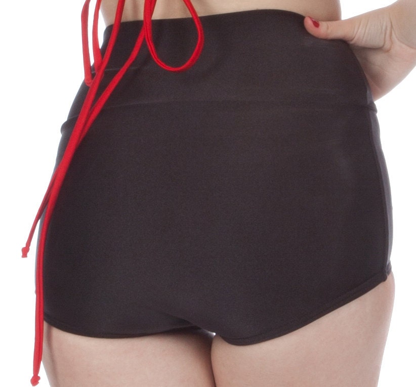 Skipper Super High Waisted Black Sailor Nautical Bikini Bottom (XS-2X)