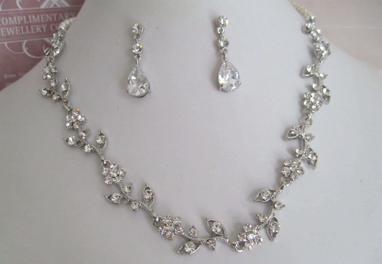 Bridal Jewelry - Bride Necklace - Bridesmaid Necklace - Rhinestone and Pearl Floral Bridal Jewely Set