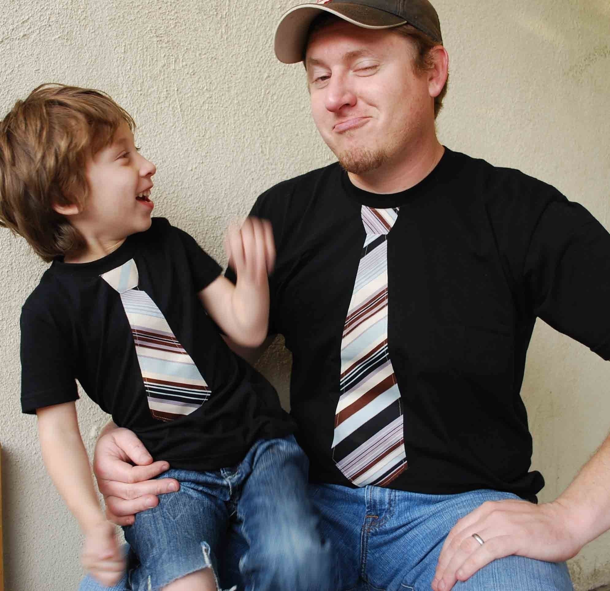 Featured on The Today Show.....FATHER and SON gift set........short Sleeves  Black  shirt with Burgundy  Stripes NECKTIE applique