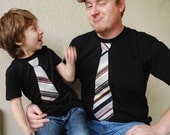 FATHER and SON.............Short Sleeves  fine jersey Black Tee shirt  with Black and Burgundy  Stripes Necktie appliqué.......Gift setT