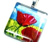 Poppy Pendant Original Painting Signed By Artist