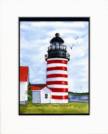 Print of Light House Red and White Striped