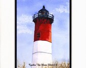 Light House On Grassy Hill Original Watercolor Painting Print