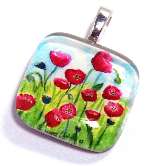 Poppies Pendant  Signed Painting By Cynthia Van Horne Ehrlich