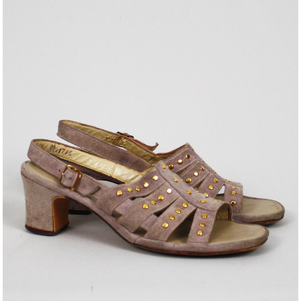 60's Vintage Suede Gold Studded Gladiator Sandals