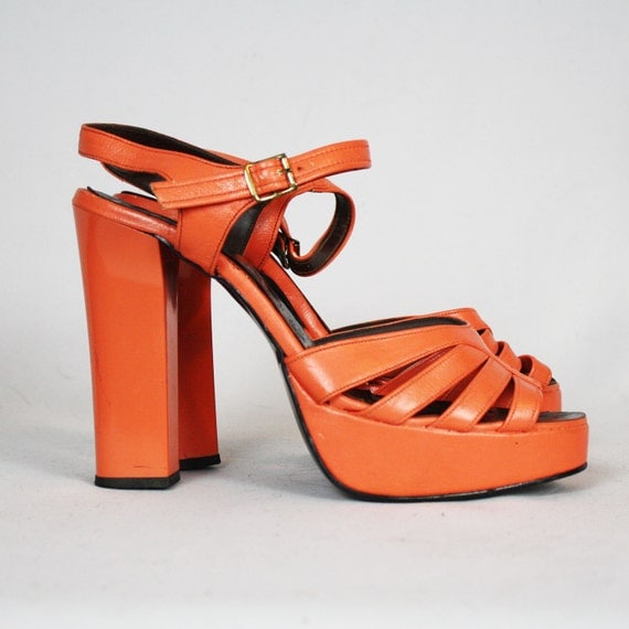 70's Vintage Glam Rock Orange Platform Shoes