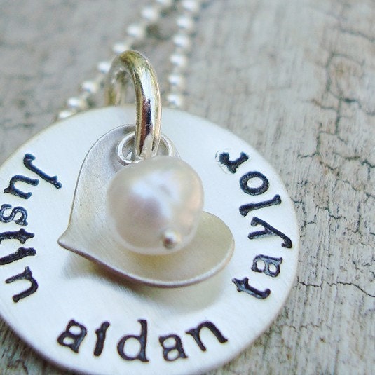 personalized hand stamped mothers necklace.. love you forever.. custom hand stamped jewelry
