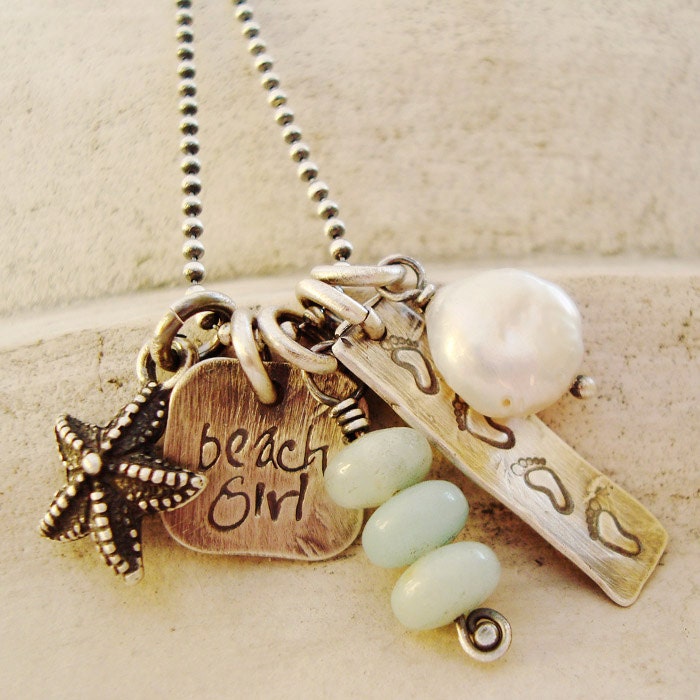 personalized jewelry, hand stamped necklace, summer, surfer, beach girl necklace, mothers necklace, creme de la gems