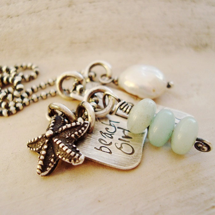 personalized jewelry, hand stamped necklace, summer, surfer, beach girl necklace, mothers necklace, creme de la gems